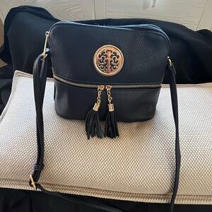 Dark Blue Crossbody Bag with Gold Accents